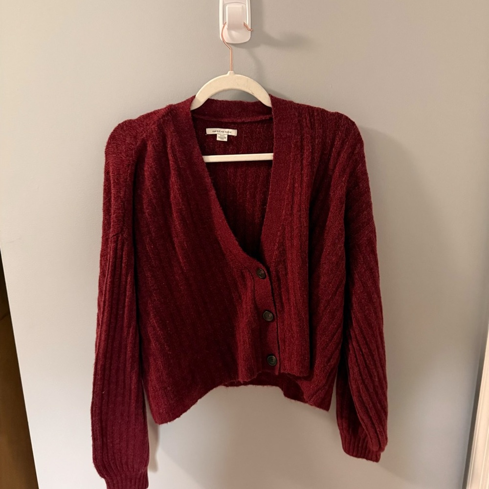 Cozy Women's Burgundy Button-Front Cardigan Sweater